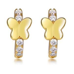 New Sterling silver 14k plated cubic zirconia butterfly earrings